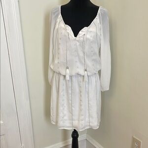 White Long Sleeve Dress with Tassels